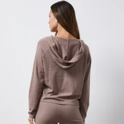 MONROW Light Soft Knit Contrast Stitch Hoody PECAN Fashion