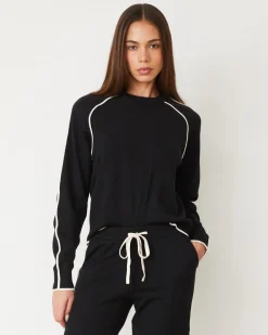 MONROW Lightknit Sweater With Contrast Piping BLACK Online