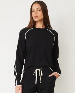 MONROW Lightknit Sweater With Contrast Piping BLACK Online