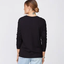 MONROW Long Sleeve Ex-Boyfriend Pocket Crew BLACK Cheap