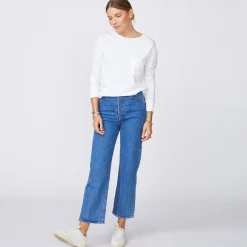 MONROW Long Sleeve Ex-Boyfriend Pocket Crew WHITE Clearance