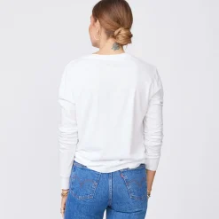 MONROW Long Sleeve Ex-Boyfriend Pocket Crew WHITE Clearance