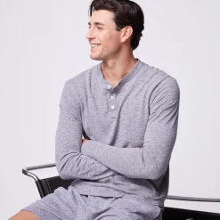 MONROW Long Sleeve Henley GRANITE Clearance