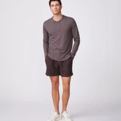 MONROW Long Sleeve Henley COCOA Sale