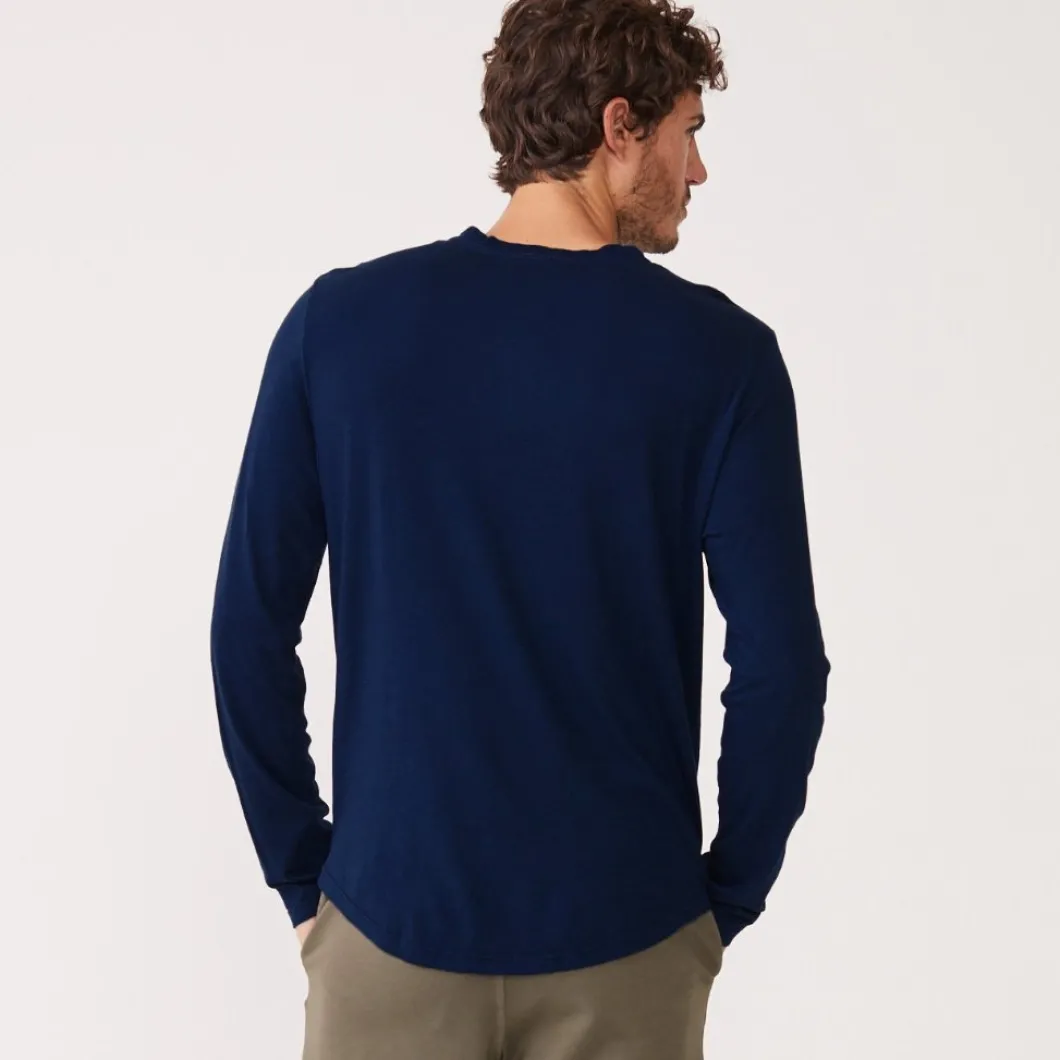 MONROW Long Sleeve Henley NAVYBLUE Flash Sale
