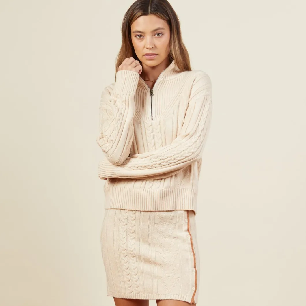 MONROW Merino Cable Knit Half Zip OFFWHITE Fashion