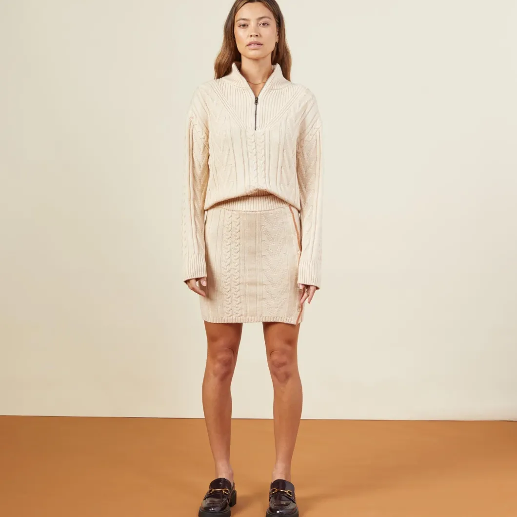 MONROW Merino Cable Knit Half Zip OFFWHITE Fashion