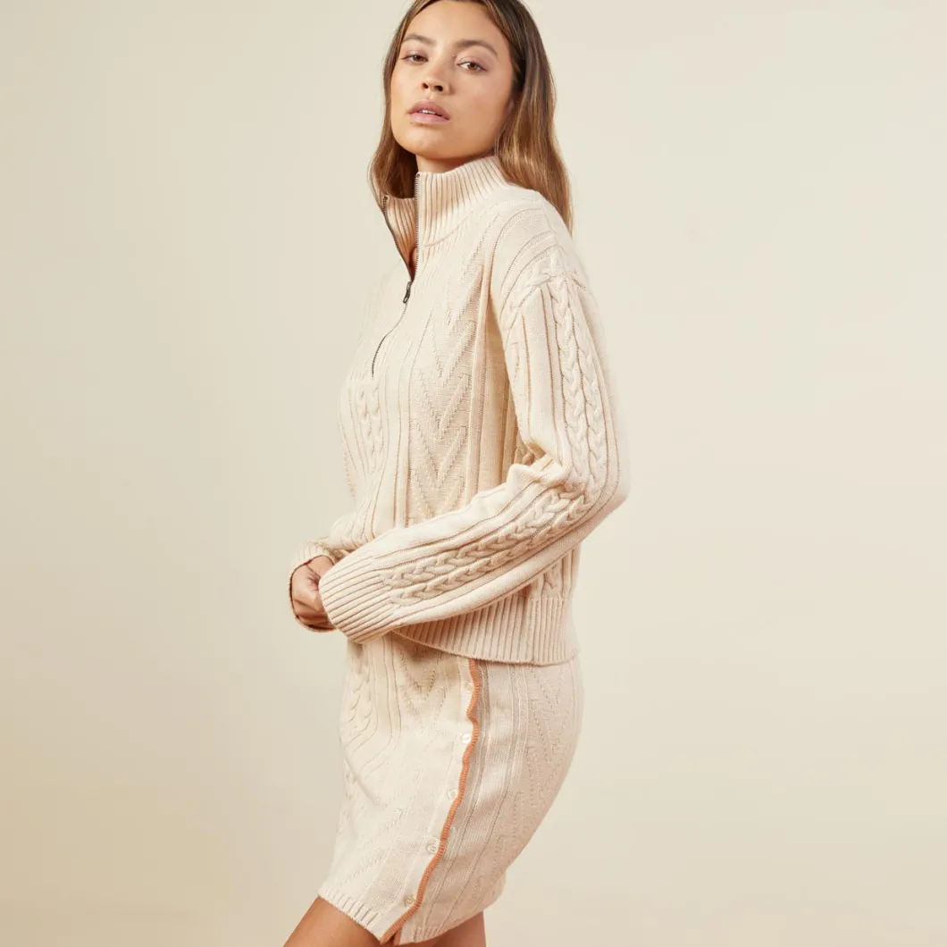 MONROW Merino Cable Knit Half Zip OFFWHITE Fashion