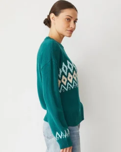 MONROW Merino Wool Fair Isle Crew Neck FOREST Hot