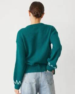 MONROW Merino Wool Fair Isle Crew Neck FOREST Hot