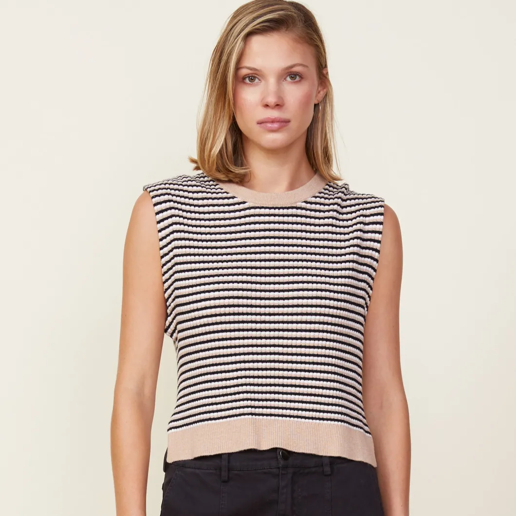 MONROW Merino Wool Sweater Vest DUSKWINTER/WHITEBLACKSTRIPES Hot