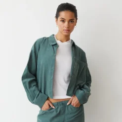 MONROW Mini Corduroy Cropped Shirt CACTUS Discount