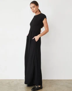 MONROW Mix Media Maxi Dress BLACK Discount