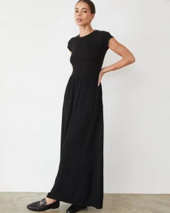 MONROW Mix Media Maxi Dress BLACK Discount