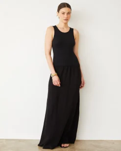 MONROW Mix Media Tank Maxi Dress BLACK Cheap