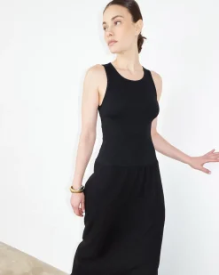 MONROW Mix Media Tank Maxi Dress BLACK Cheap