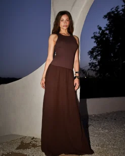 MONROW Mix Media Tank Maxi Dress MAHOGANY Shop