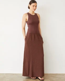 MONROW Mix Media Tank Maxi Dress MAHOGANY Shop
