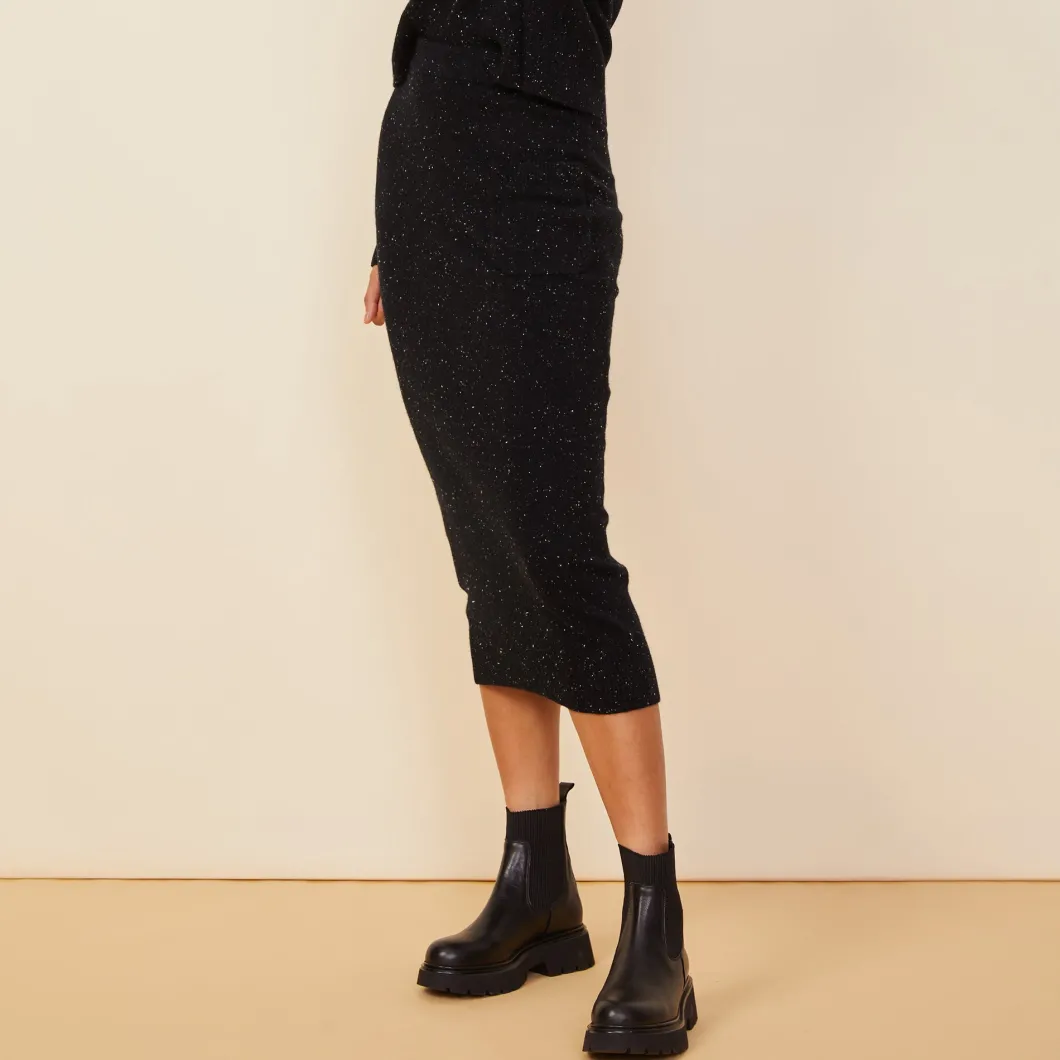 MONROW Neps Cashmere Pocket Midi Skirt BLACK Cheap