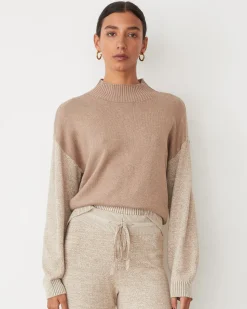MONROW Organic Cotton Cashmere Funnel Neck Sweater WALNUT Hot