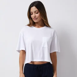 MONROW Organic Jersey Crop Pocket Tee WHITE Fashion
