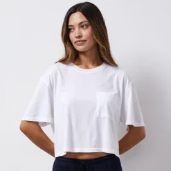 MONROW Organic Jersey Crop Pocket Tee WHITE Fashion