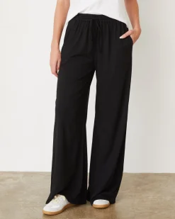 MONROW Organic Jersey Wide Leg Pant BLACK Flash Sale