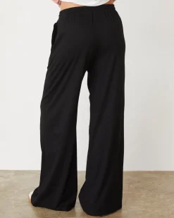 MONROW Organic Jersey Wide Leg Pant BLACK Flash Sale