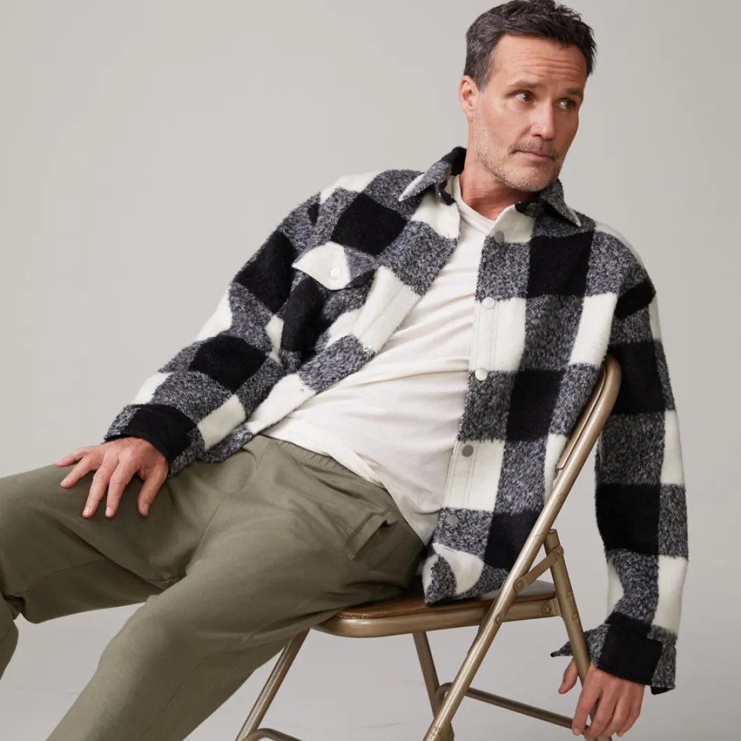 MONROW Plaid Flannel Shacket BLACK/NATURAL Hot