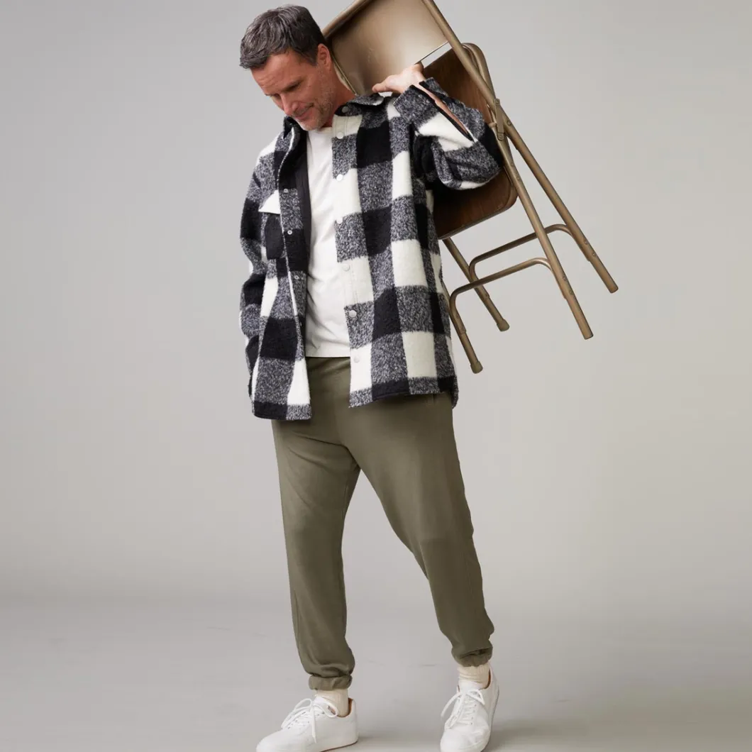 MONROW Plaid Flannel Shacket BLACK/NATURAL Hot