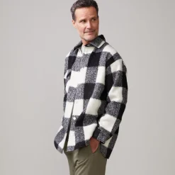 MONROW Plaid Flannel Shacket BLACK/NATURAL Hot