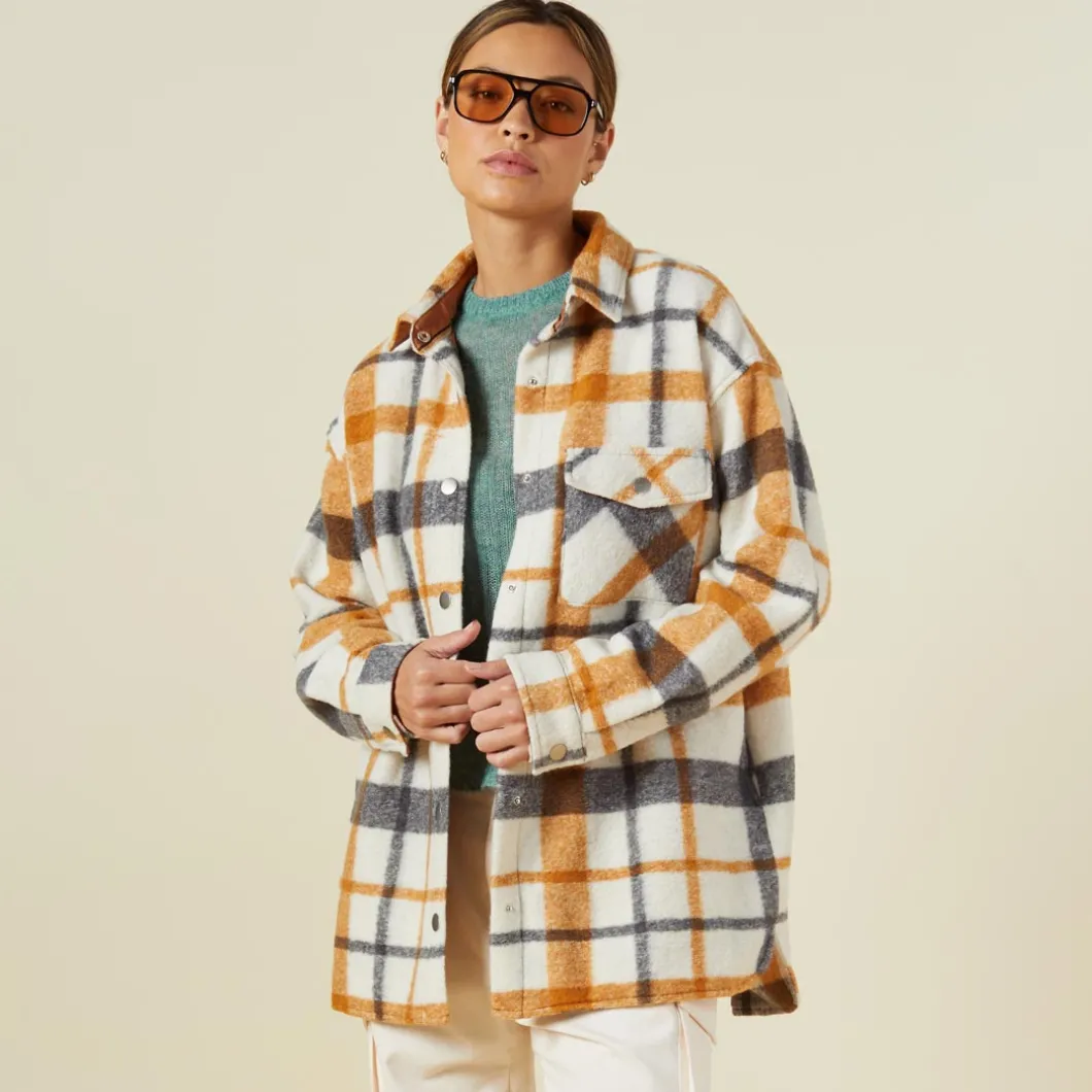 MONROW Plaid Shacket BLACK/NAT/CAMEL Hot