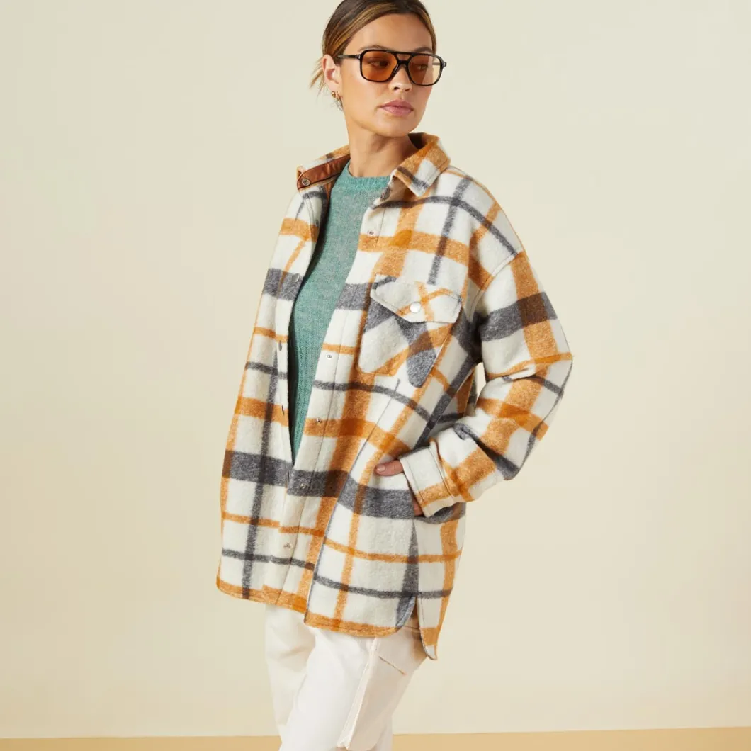 MONROW Plaid Shacket BLACK/NAT/CAMEL Hot