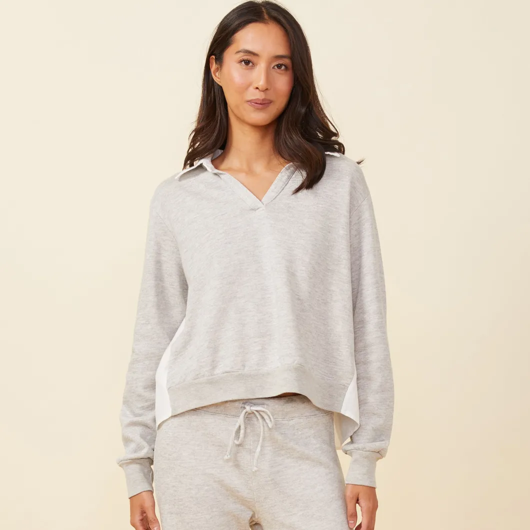 MONROW Poplin Mix Collar Sweatshirt HEATHERGREY Best Sale