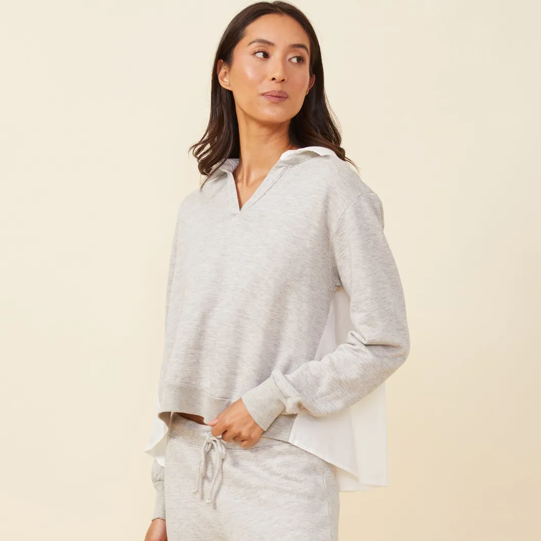 MONROW Poplin Mix Collar Sweatshirt HEATHERGREY Best Sale