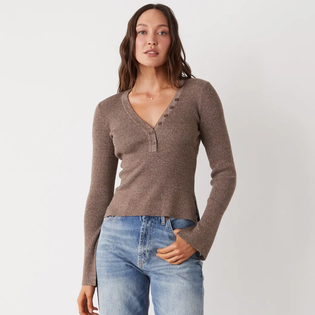 MONROW Rib Henley Sweater COCOA Store