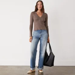 MONROW Rib Henley Sweater COCOA Store