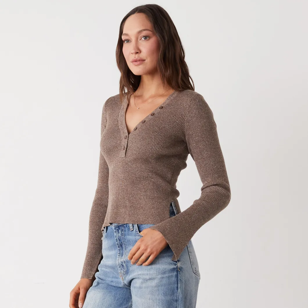 MONROW Rib Henley Sweater COCOA Store