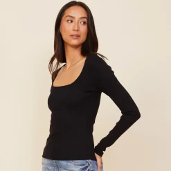 MONROW 90'S Rib Long Sleeve BLACK Hot