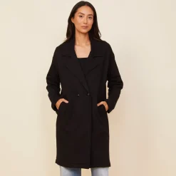 MONROW Seamed Fleece Coat BLACK Fashion