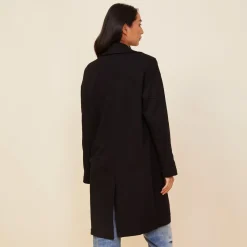 MONROW Seamed Fleece Coat BLACK Fashion