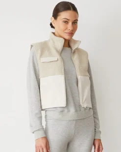 MONROW Sherpa Zip Up Vest BONE Clearance