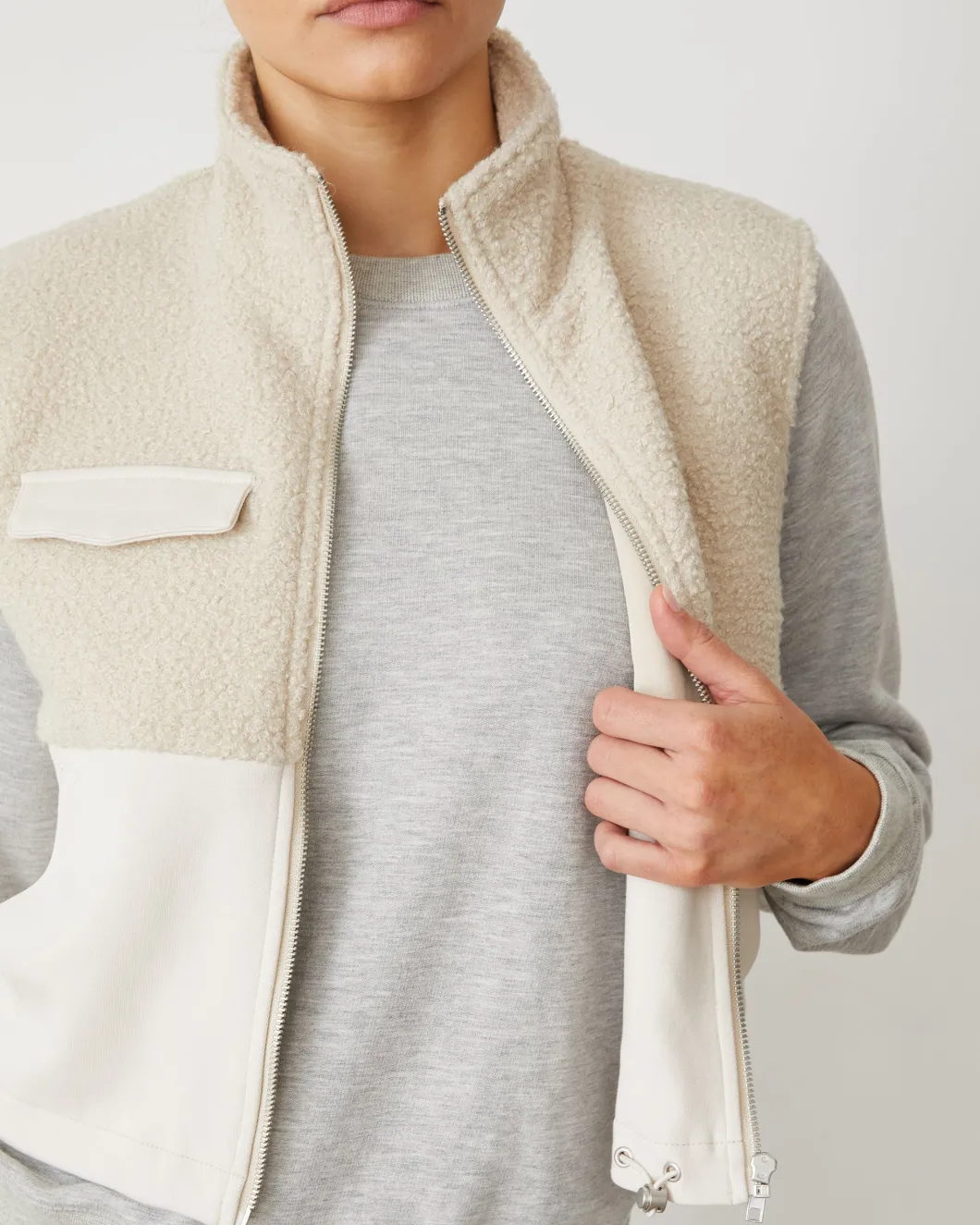 MONROW Sherpa Zip Up Vest BONE Clearance