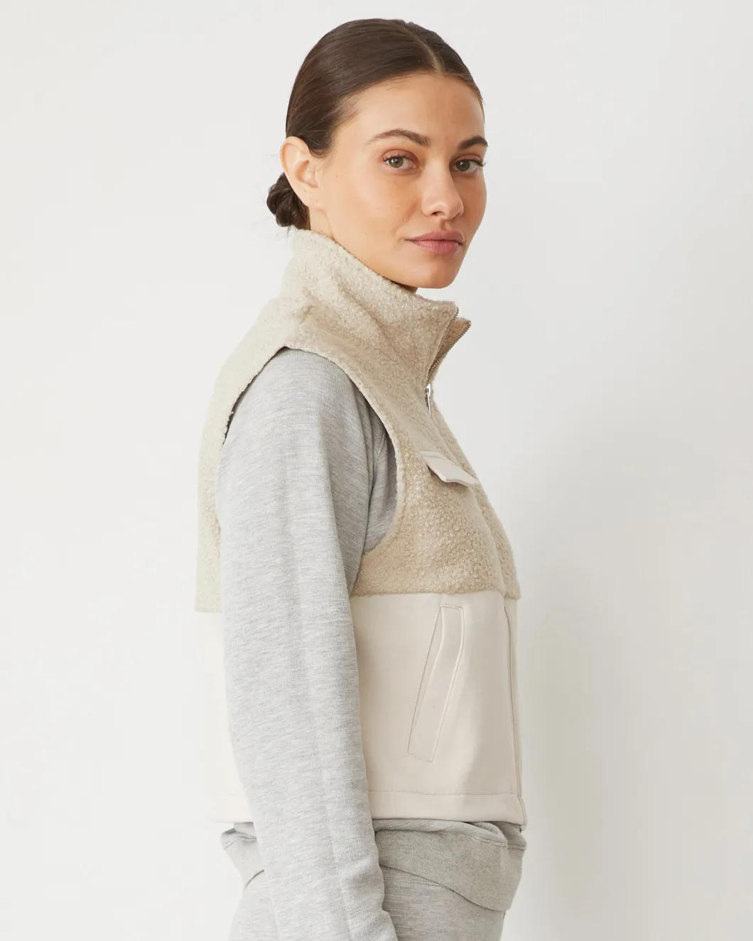 MONROW Sherpa Zip Up Vest BONE Clearance