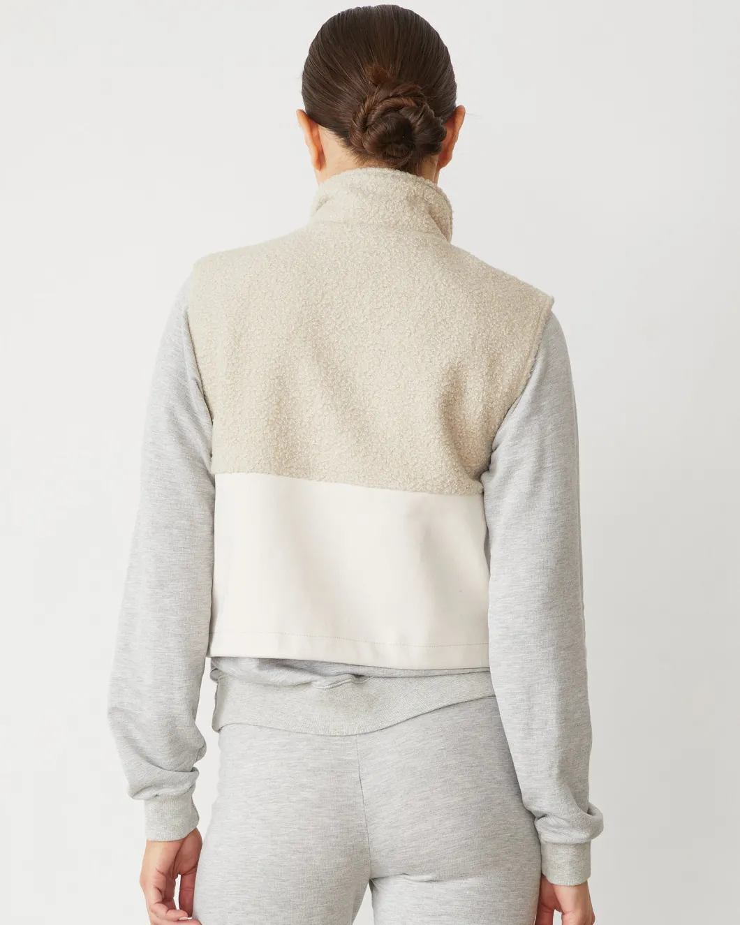 MONROW Sherpa Zip Up Vest BONE Clearance