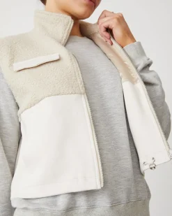 MONROW Sherpa Zip Up Vest BONE Clearance