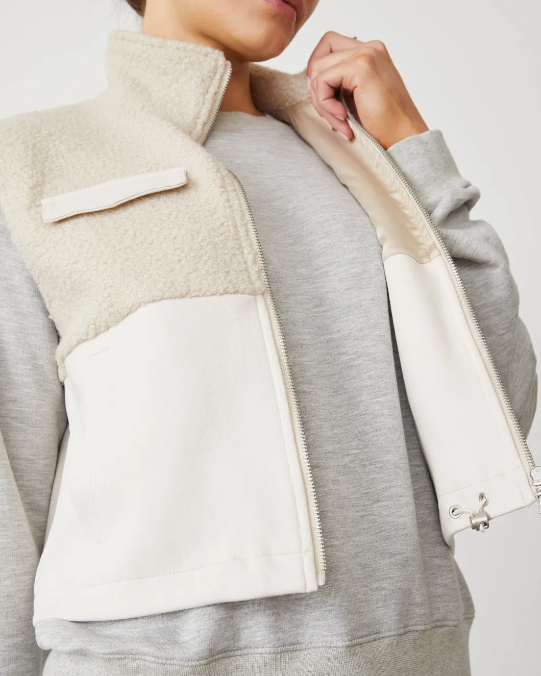 MONROW Sherpa Zip Up Vest BONE Clearance