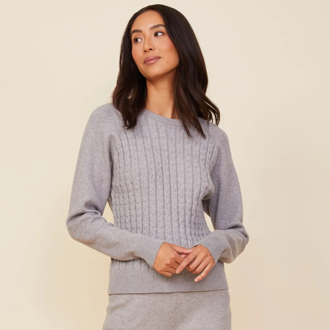 MONROW Soft Knit Cable Sweater HEATHERGREY Sale