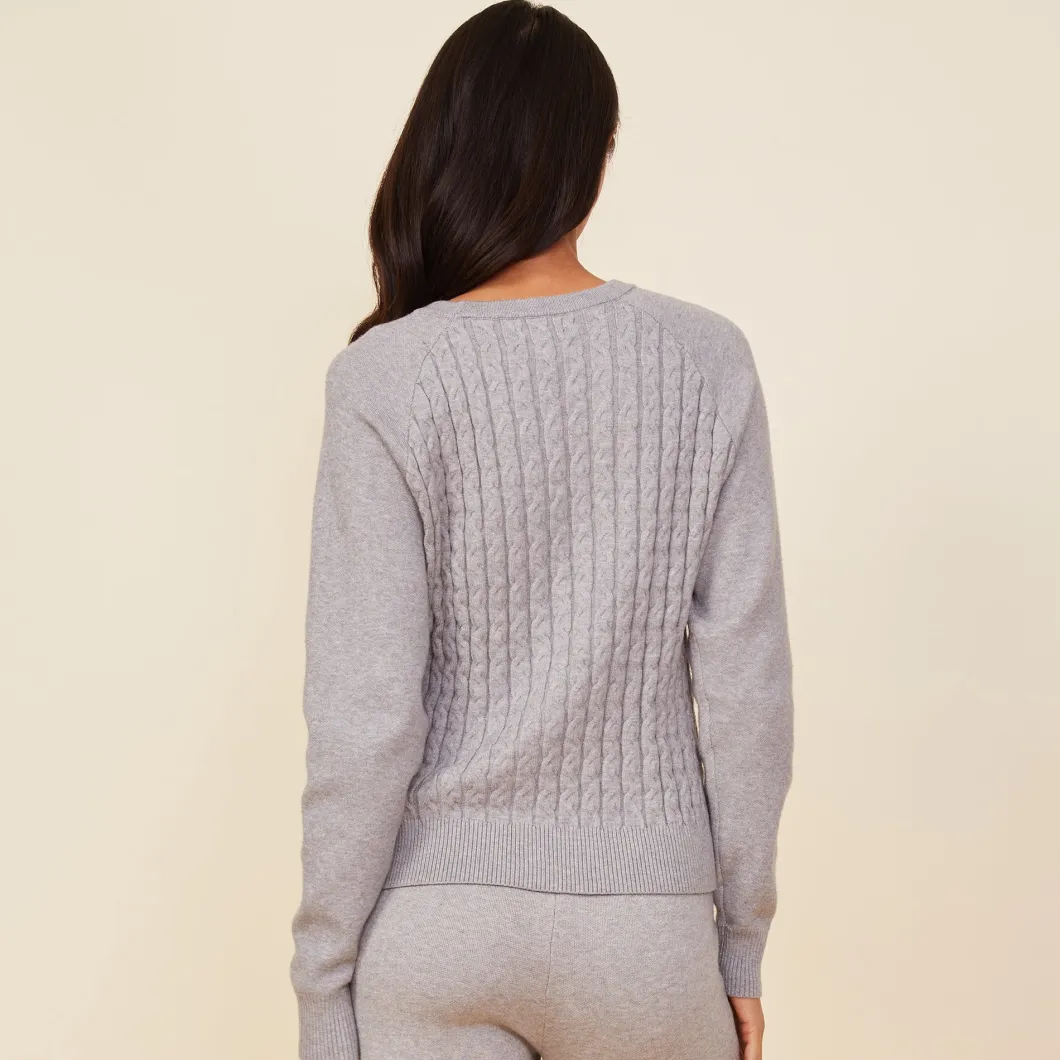 MONROW Soft Knit Cable Sweater HEATHERGREY Sale
