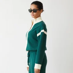 MONROW Soft Knit Color Block Jacket EVERGREEN Sale